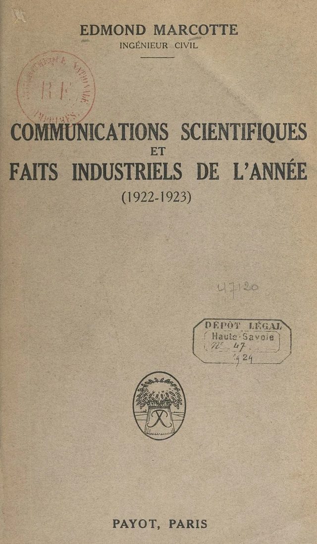 Communications scientifiques et faits industriels de l'année - Edmond Marcotte - FeniXX rédition numérique