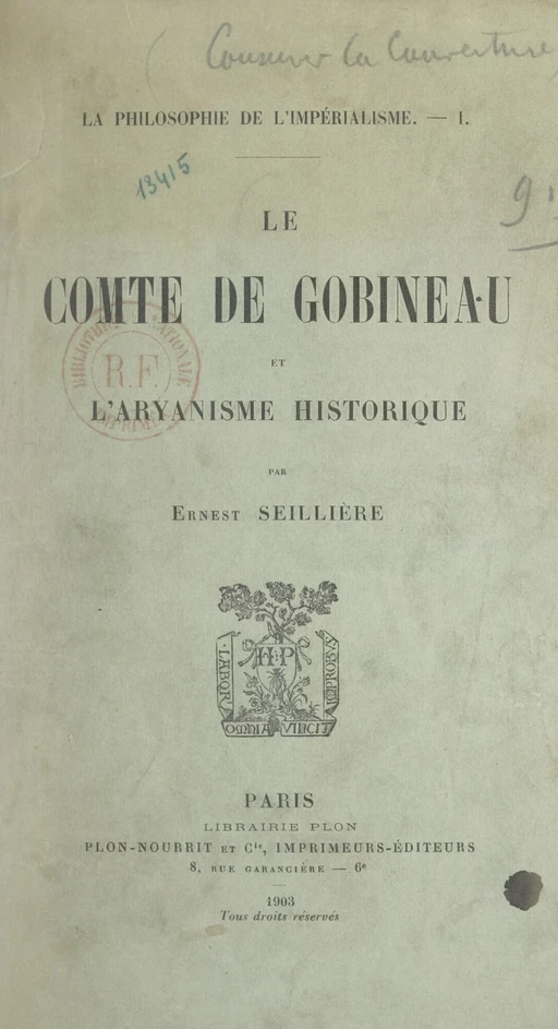 La philosophie de l'impérialisme (1) - Ernest Seillière - FeniXX réédition numérique