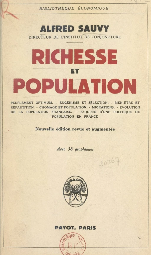 Richesse et population - Alfred Sauvy - FeniXX rédition numérique