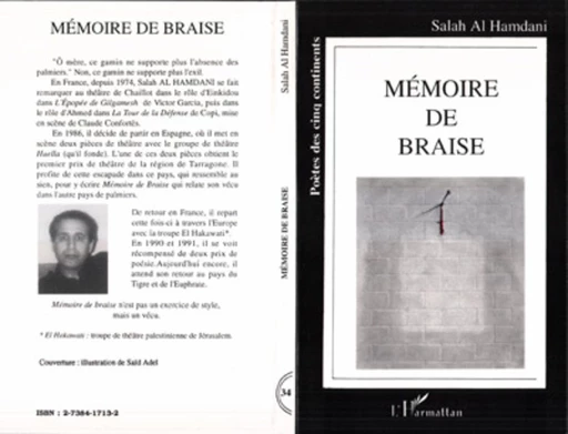 Mémoire de braise - Salah Al Hamdani - Editions L'Harmattan