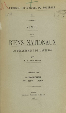 Vente des biens nationaux du département de l'Aveyron (3). Introduction, Nos 6690-7709