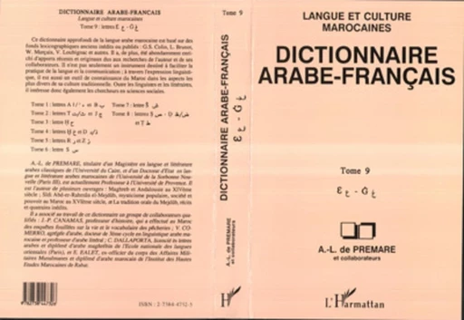 Dictionnaire arabe-français -  Premare a.l. de - Editions L'Harmattan