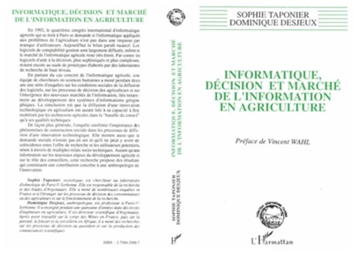 Informatique, décision et marché de l'information en agriculture - Dominique Desjeux - Editions L'Harmattan