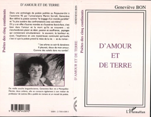 D'amour et de terre - Geneviève Bon - Editions L'Harmattan