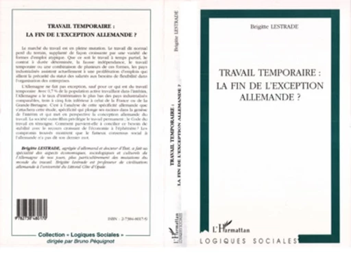 TRAVAIL TEMPORAIRE : LA FIN DE L'EXCEPTION ALLEMANDE ? - Brigitte Lestrade - Editions L'Harmattan