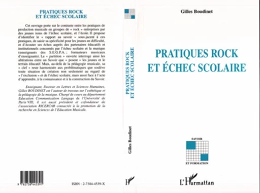 PRATIQUES ROCK ET ECHEC SCOLAIRE - Gilles Boudinet - Editions L'Harmattan