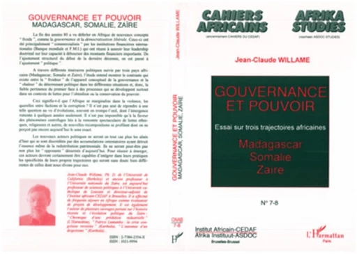 Gouvernance et pouvoir - Jean-Claude Willame - Editions L'Harmattan