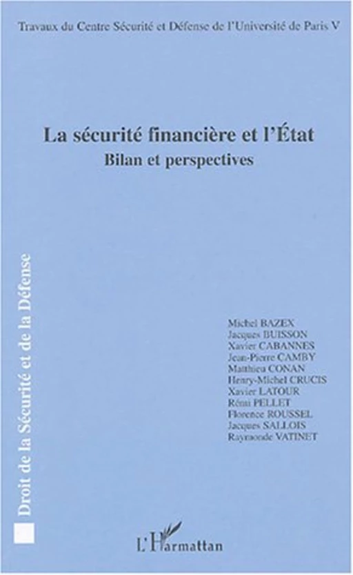 La sécurité financière et l'Etat -  - Editions L'Harmattan