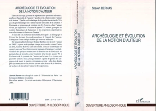 ARCHÉOLOGIE ET ÉVOLUTION DE LA NOTION D'AUTEUR - Steven Bernas - Editions L'Harmattan