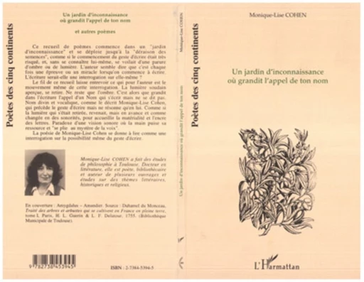 Un jardin d'inconnaissance oú grandit l'appel de ton nom - Monique Lise Cohen - Editions L'Harmattan