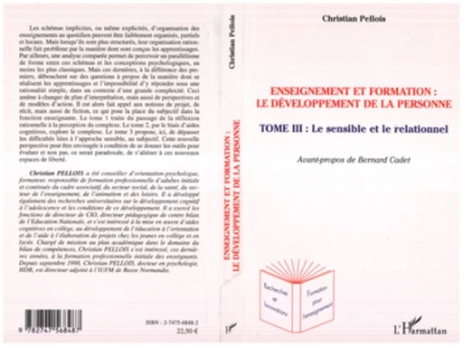 Enseignement et formation  le développement de la personne - Christian Pellois - Editions L'Harmattan