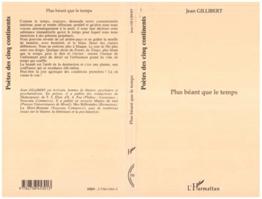 Plus Béant que le temps - Jean Gillibert - Editions L'Harmattan