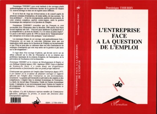 L'entreprise face à la question de l'emploi - Dominique Thierry - Editions L'Harmattan