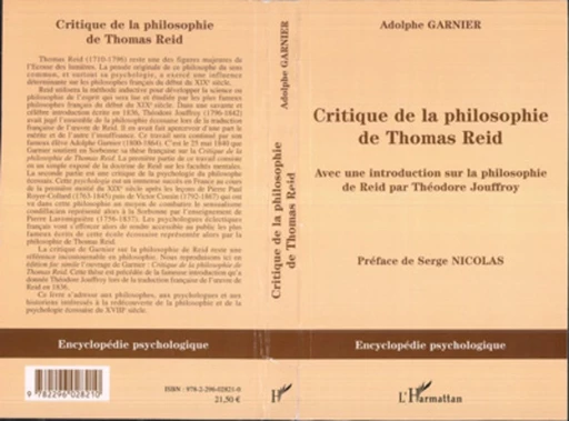 Critique de la philosophie de Thomas Reid - Adolphe Garnier - Editions L'Harmattan