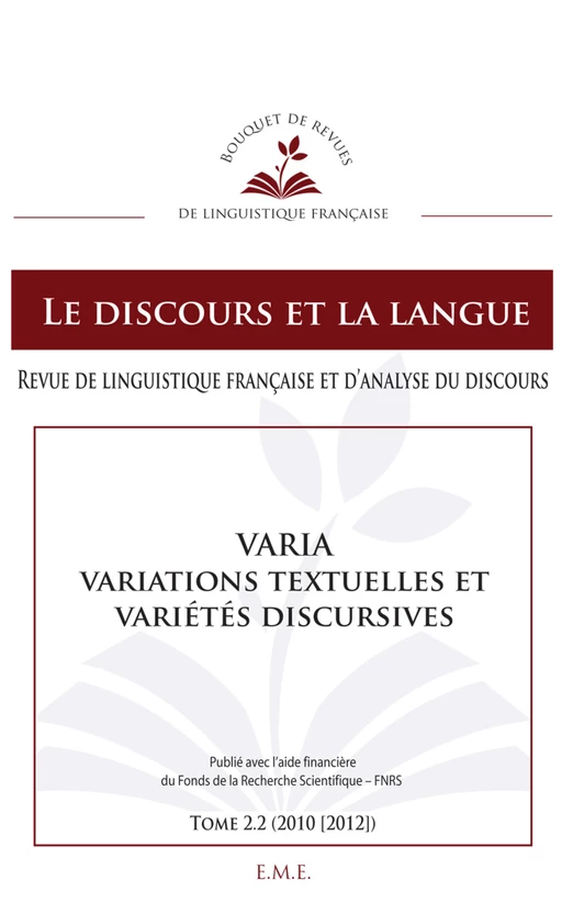 Varia, Variations textuelles et variétés discursives -  - EME Editions