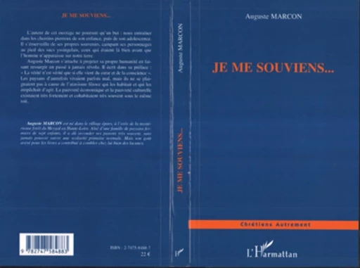 Je me souviens... - Auguste Marcon - Editions L'Harmattan