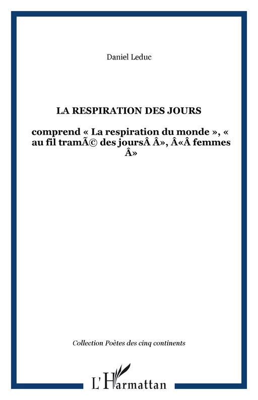 LA RESPIRATION DES JOURS  - Daniel Leduc - Editions L'Harmattan