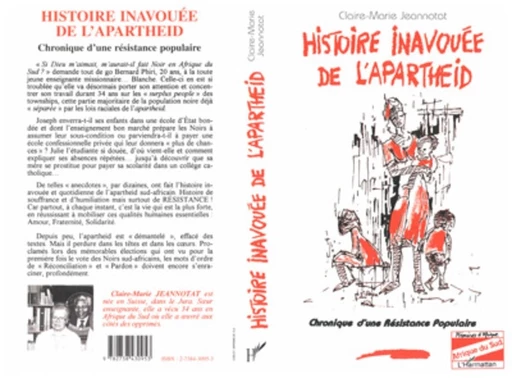 Histoire inavouée de l'apartheid - Claire-Marie Jeannotat - Editions L'Harmattan