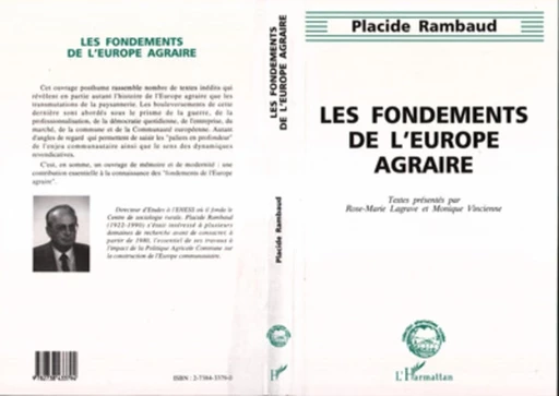 Les fondements de l'Europe agraire - Placide Rambaud - Editions L'Harmattan