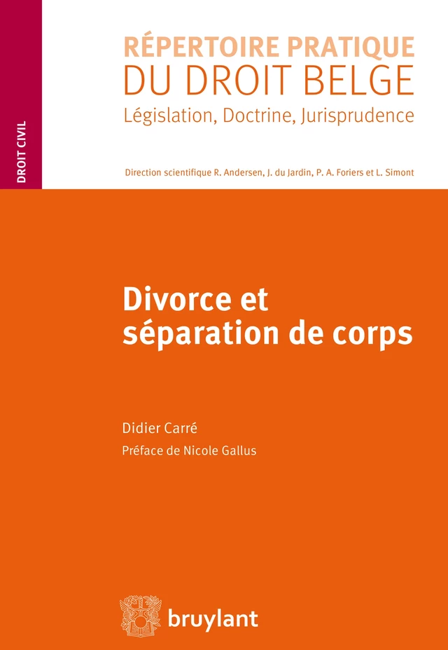 Divorce et séparation de corps - Didier Carré - Bruylant