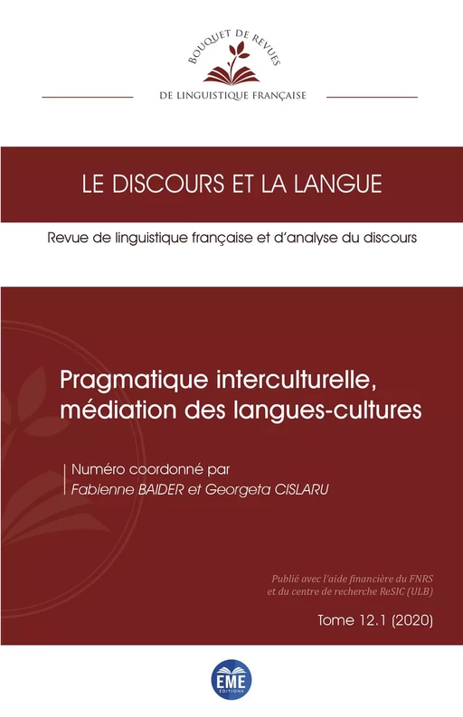 Pragmatique interculturelle, médiation des langues-cultures - Georgeta Cislaru, Fabienne Baider - EME Editions