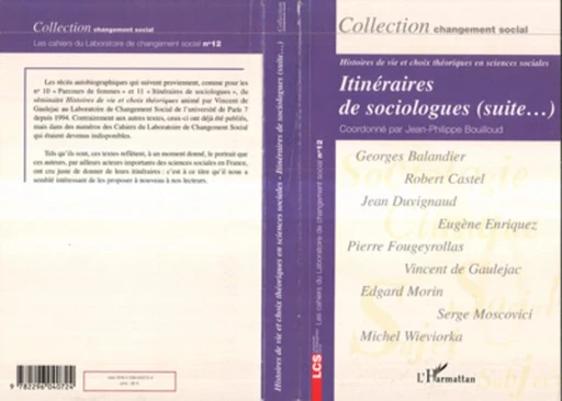 Itinéraires de sociologues (suite...) -  - Editions L'Harmattan