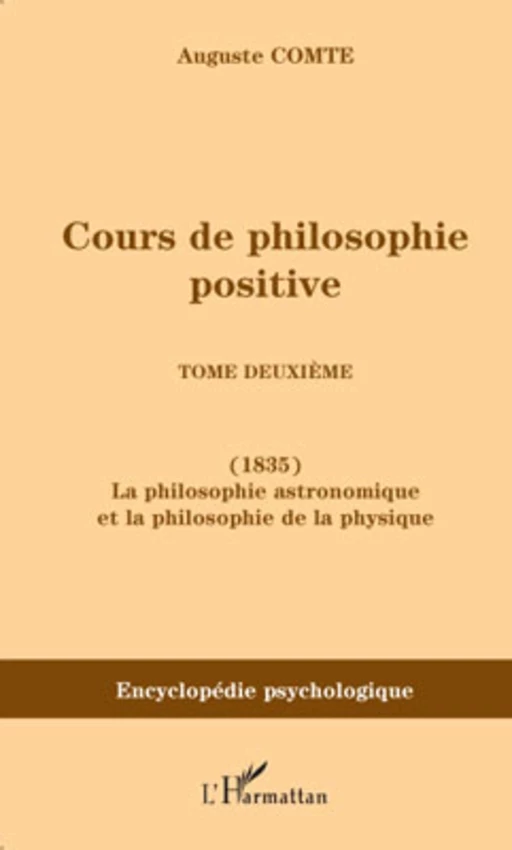 Cours de philosophie positive - Auguste Comte - Editions L'Harmattan