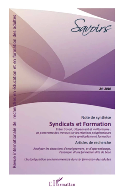 Syndicats et formation - Annie Jezegou, Karel Yon, Nathalie Ethuin, Thomas Dumet - Editions L'Harmattan