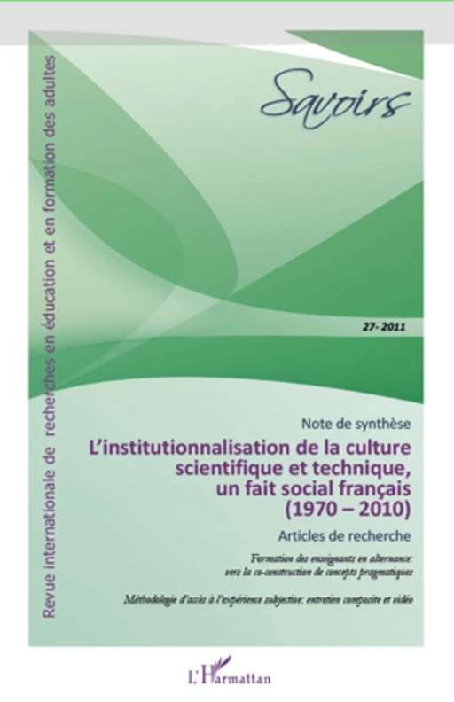 Institutionnalisation de la culture scietifique et technique, un fait social francais - Florence Darnis, Daniel Bouthier, Olivier Las vergnas, Elisabeth Magentie, Alain Mouchet, Pierre Vermersch - Editions L'Harmattan