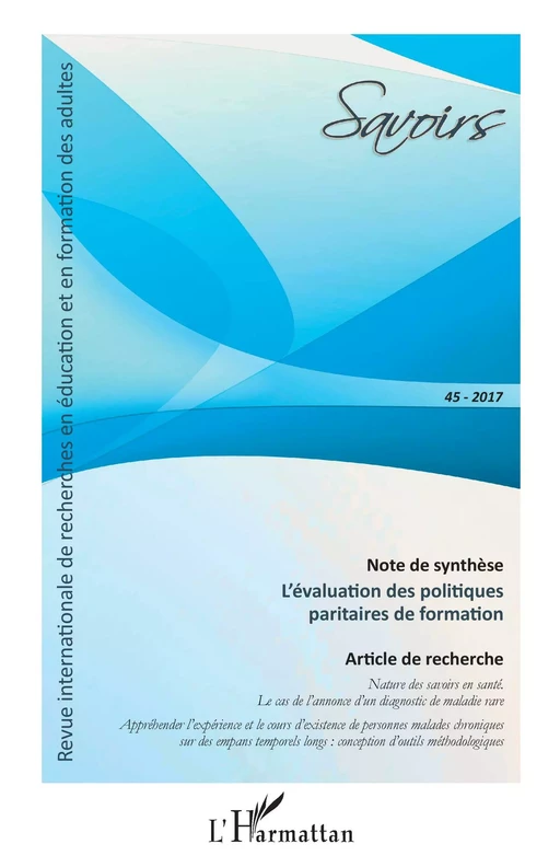 L'évaluation des politiques paritaires de formation - Céline Avenel, Séverine Colinet, Olivier Las vergnas - Editions L'Harmattan