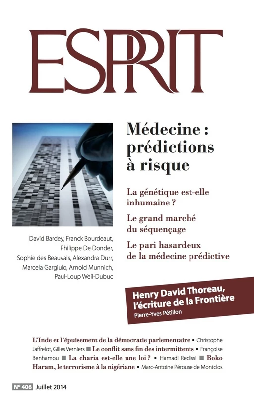 Esprit juillet 2014 - Médecine : prédictions à risque -  Collectif - Revue Esprit