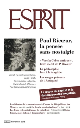 Esprit novembre 2013 - Paul Ricoeur, la pensée sans nostalgie