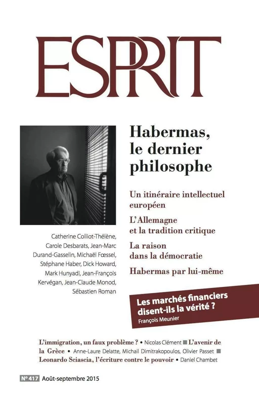 Esprit août-septembre 2015 - Habermas, le dernier philosophe -  Collectif - Revue Esprit