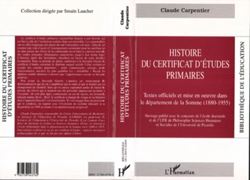 Histoire du certificat d'études primaires - Claude Carpentier - Editions L'Harmattan