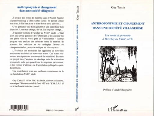 Anthroponymie et changement dans une société villageoise - Guy Tassin - Editions L'Harmattan