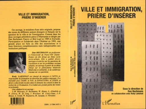 VILLE ET IMMIGRATION, PRIÈRE D'INSÉRER - Dan Ferrand-Bechmann - Editions L'Harmattan