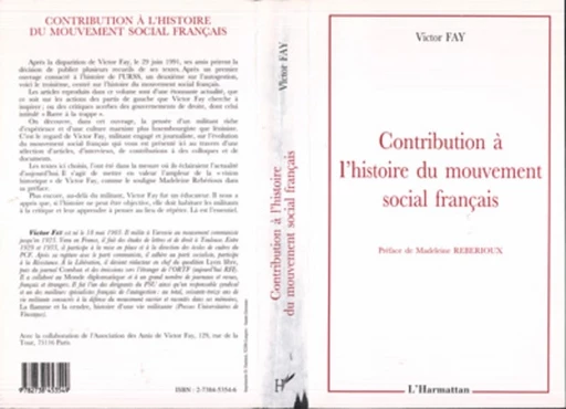 Contribution à l'histoire du mouvement social français - Victor Fay - Editions L'Harmattan