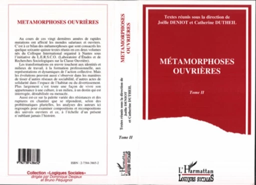 Métamorphoses ouvrières - Alain Pessin, Joëlle Deniot - Editions L'Harmattan