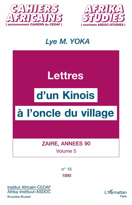 Lettres d'un Kinois à l'oncle du village - Lye Mudaba Yoka - Editions L'Harmattan