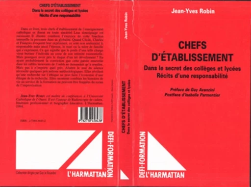 Chefs d'établissement - Jean-Yves Robin - Editions L'Harmattan