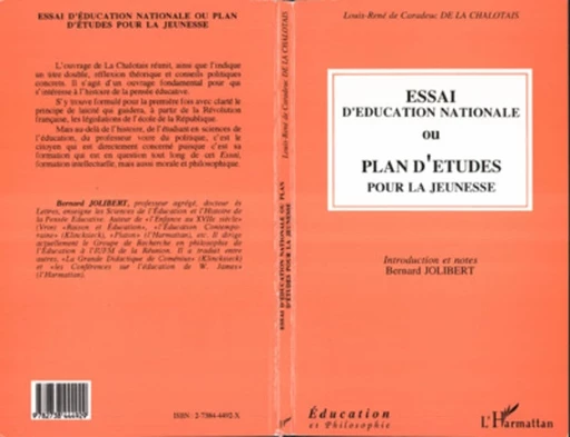 Essai d'éducation nationale ou plan d'études pour la jeunesse -  - Editions L'Harmattan