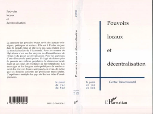 POUVOIRS LOCAUX ET DÉCENTRALISATION -  - Editions L'Harmattan