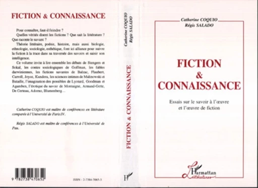 Fiction et Connaissance - Catherine Coquio, Régis Saladio - Editions L'Harmattan