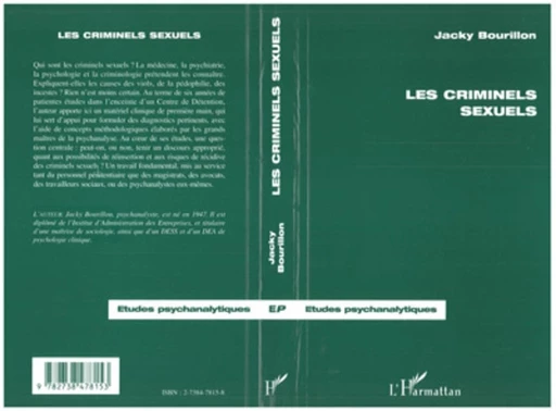 LES CRIMINELS SEXUELS - Jacky Bourillon - Editions L'Harmattan