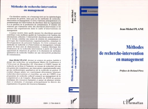 METHODES DE RECHERCHE-INTERVENTION EN MANAGEMENT - Jean-Michel Plane - Editions L'Harmattan