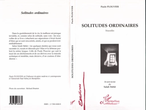 Solitudes Ordinaires - Paule Plouvier - Editions L'Harmattan