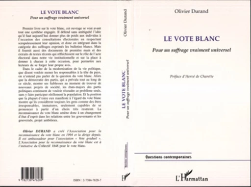 LE VOTE BLANC - Olivier Durand - Editions L'Harmattan