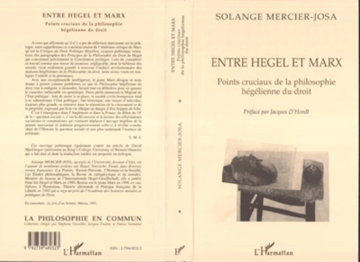 ENTRE HEGEL ET MARX - Claire Mercier - Editions L'Harmattan