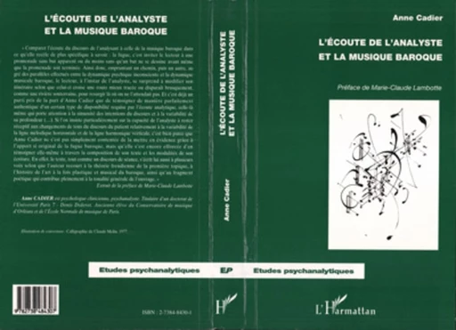 L'ECOUTE DE L'ANALYSTE ET LA MUSIQUE BAROQUE - Anne Cadier - Editions L'Harmattan