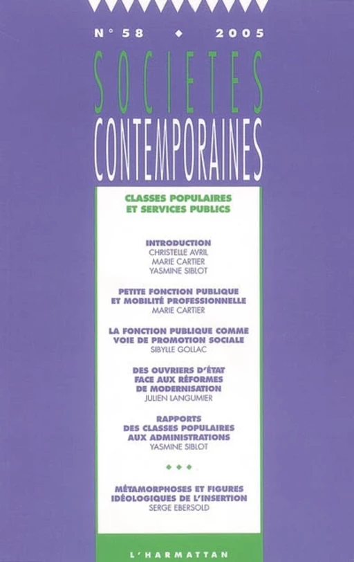 Classes populaires et services publics - Julien Langumier, Yasmine Siblot, Sibylle Gollac, Serge Ebersold, Marie Cartier, Christelle Avril - Editions L'Harmattan